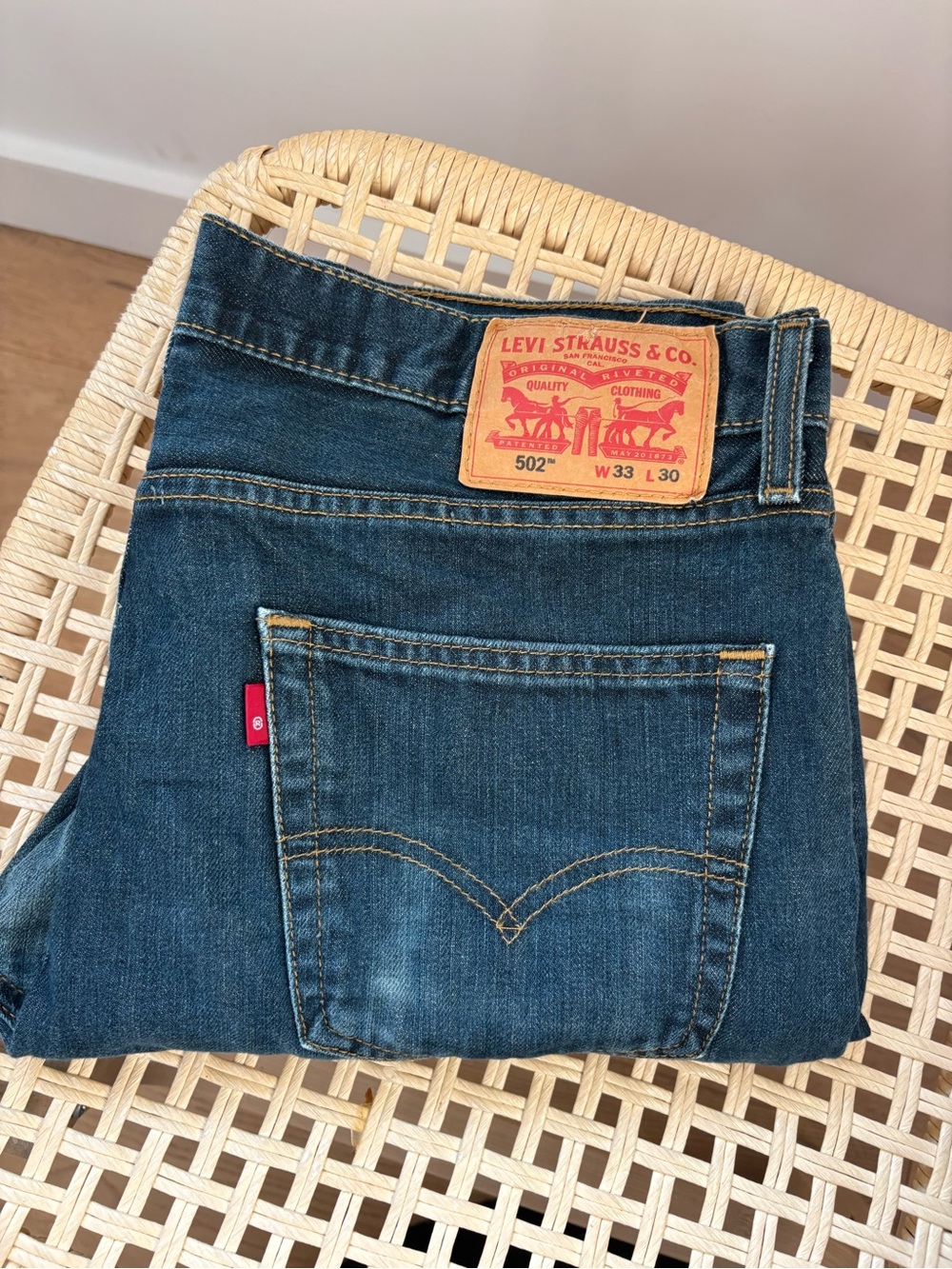 Levi's 502 Slim Straight Jeans - Dark Blue with Tan Patch